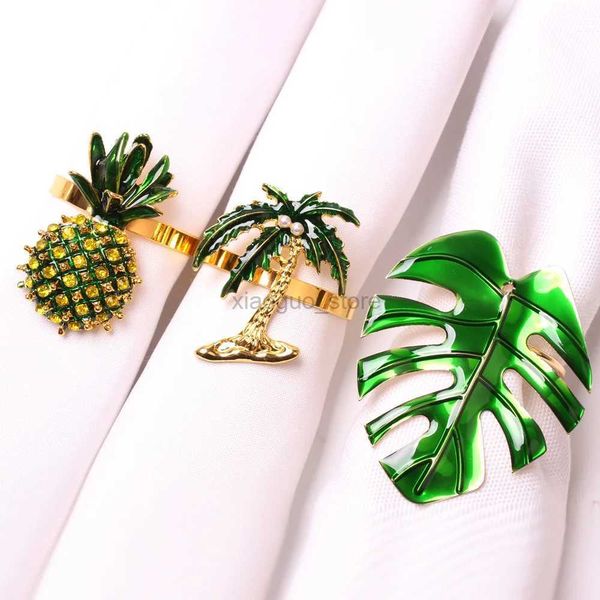 Anéis de toalha 6 pçs botão de guardanapo de coco abacaxi guardanapo anel de folha de tartaruga anel de toalha de papel anel de pano 240321