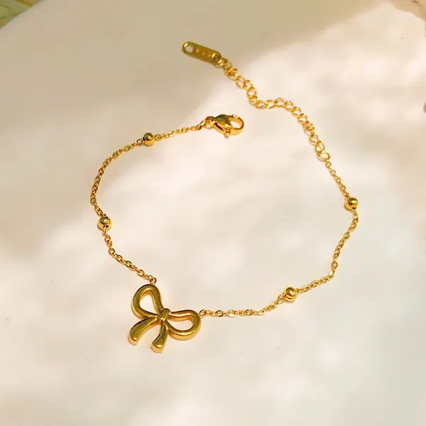 Charm-Armbänder, koreanisches exquisites Bogen-Frauen-Armband, minimalistischer Schmetterling, Schleife, goldfarbene Kugel, verstellbarer Armreif, Geburtsparty-Geschenke, Schmuck