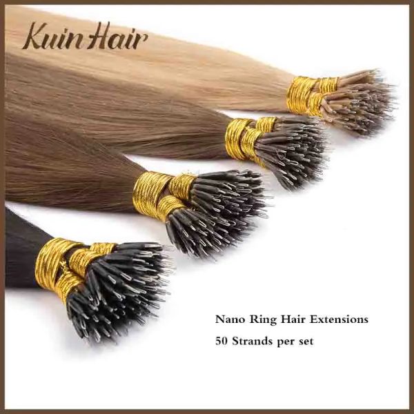 Extensions Nano Ring Micro Bead Loop Echthaarverlängerung 100 % echtes Remy-Haar Natürliche maschinell hergestellte glatte Keratinkapseln Microring-Haar