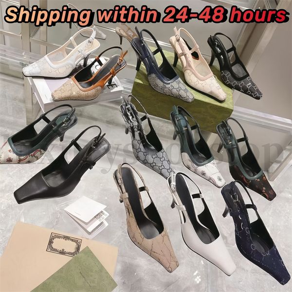 Tasarımcı Slingbacks Yüksek Topuklu Kadınlar Sandal Moda Orijinal Deri Formal Ayakkabı Tasarımcı Sandalet 6.5cm 3.5cm yüksekliğinde kare ayak ayak bileği kayış qarty ayakkabıları