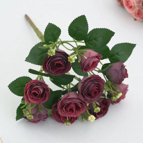 Dekorative Blumen UV-beständige künstliche Blume Wartungsfreier realistischer Rosenzweig mit Stiel 10 für Zuhause A