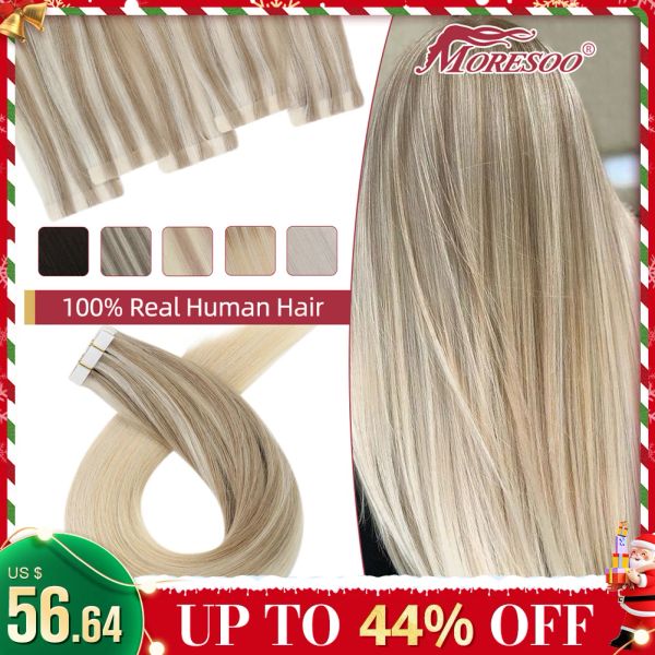 Наращивание волос Moresoo с инъекционной лентой для наращивания волос пепельно-русого цвета с выделением натуральных волос, натуральных прямых бразильских лент в наращивании человеческих волос