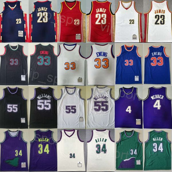 Retro Basketball Patrick Ewing Trikot 33 Mann Vintage Ray Allen 34 LeBron James 23 Jason Williams 55 Chris Webber 4 Michael Mike Bibby 10 Throwback Schwarz Weiß Lila