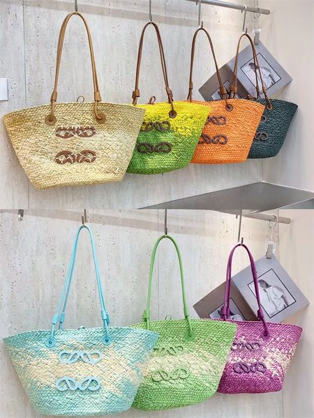 Bolsa de praia de palha feminina designer de crochê tricô sacos bordado carta mulheres verão casual totes bolsa de mão de malha macia bolsa de ombro feminina