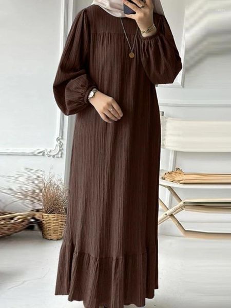 Etnik Giyim Eid Müslüman Elbise Kadınlar İçin Vintage Fırfır Hem Abaya Fas Partisi Elbiseler Ramazan Dantel-Up Kaftan İslam Dubai Arap Uzun Çubuğu