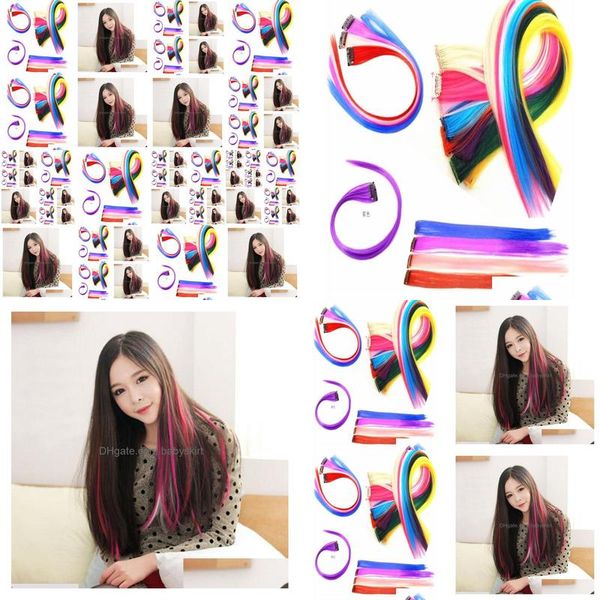 Estensioni dei capelli Clip In/On Nuovo colore dritto colorato Clipin On In Extension Donna Colore casuale Viola Rosso 9840672 Drop Delivery Pro Dhqte