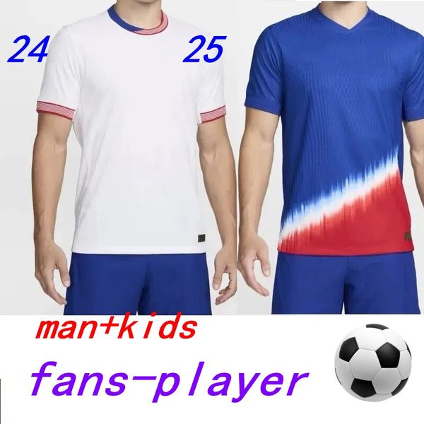 2024 25 Camisas de futebol Copa América 24/25 Home Away Camisas de futebol Homens Jogador Versão 23/24 USWNT 4 Estrelas Mulher Kit USMNT 2024 PULISIC BALOGUN SMITH MORGAN