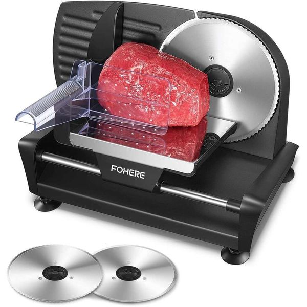 FORERE Home Meat Affettatrice Elettrica per Alimenti Cotti da 200 W, con Due Lame Rimovibili da 7,5 Pollici (circa 19,1 cm), Manopole Spesse 0-15 per Tagliare Alimenti Cotti, Carne,