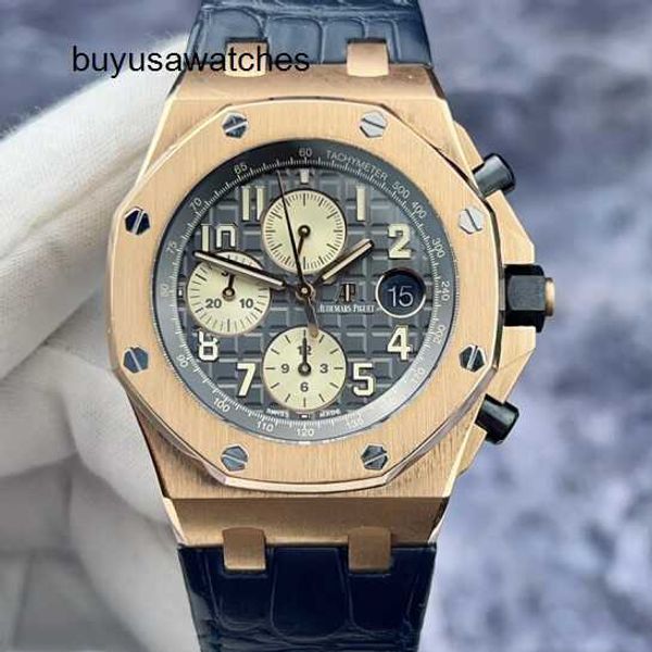 Relógio de pulso AP da marca mais recente Royal Oak Offshore Series 26470OR Cinza Rutênio Face Date Timer 42mm 18K Rose Gold Material Conjunto completo Cartão de garantia