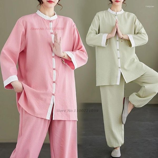 Abbigliamento etnico 2024 Cinese Vintage Tai Chi Martail Arti Uniformi Top Pantaloni Set Ji Wushu Esercizio sportivo Mattino Camminata all'aperto