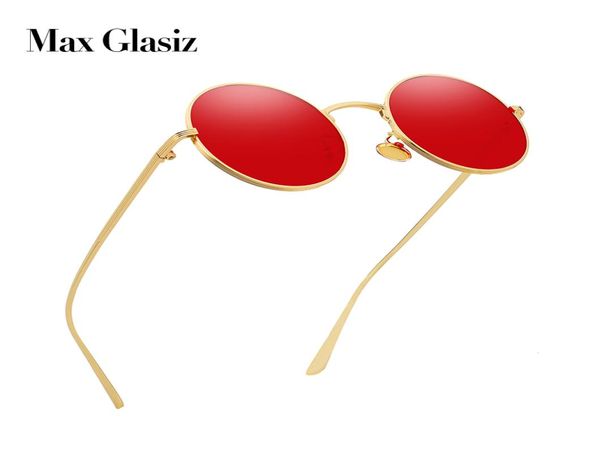 Max glasiz vintage óculos de sol feminino retro redondo óculos lente amarela armação de metal revestimento óculos gafas de sol mujer2606819