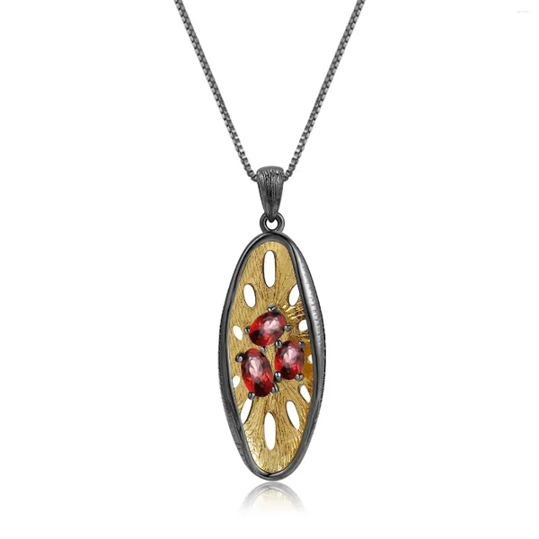 Catene con pietre preziose naturali, collana da donna, gioielli in argento sterling 925 placcato oro, pendenti con granato