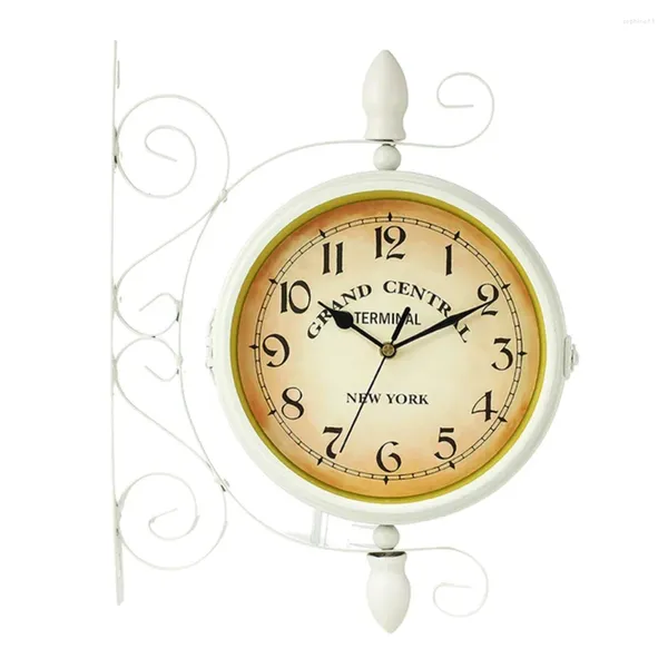 Wall Clocks Vintage Double Sided Clock Silent Railway Station Art White