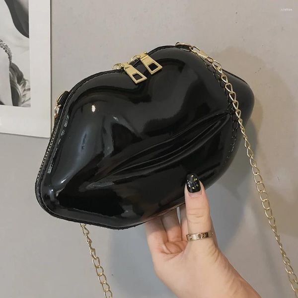 Çanta basit dudaklar kadın omuz çantaları moda katı pvc messenger zinciri fermuar çanta bayanlar küçük crossbody el çantaları