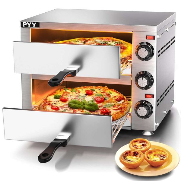 PYY Forno Elettrico da Interno da Tavolo Forno per Pizza Commerciale in Acciaio Inossidabile a 2 Strati con Timer Adatto per Ristorante Domestico Sier