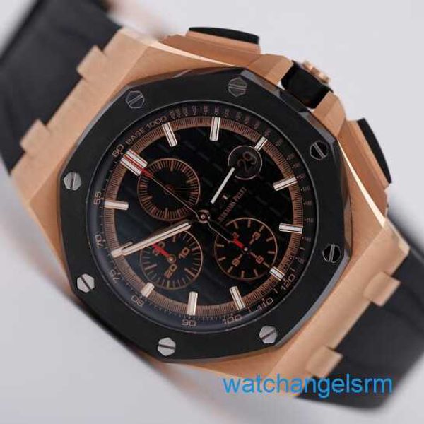 Designer AP Relógio de Pulso Royal Oak Offshore 26401RO Homens Rosa Ouro Esportes Preto Cerâmica Cronógrafo Máquinas Automáticas Suíço Luxo Lazer Relógio Diâmetro 41mm