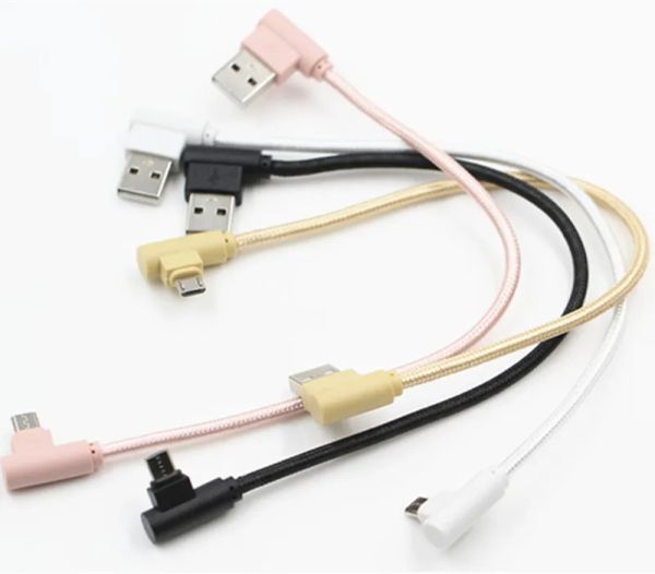 Mini 25 cm Micro USB 90 Grad rechtwinklig geflochtenes Ladekabel für Samsung s7 s6 ZZ