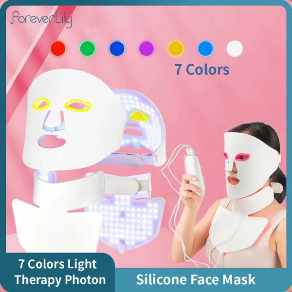 Purificador 3d silicone máscara facial 7 cores led fóton terapia rosto massageador rejuvenescimento da pele anti acne remoção de rugas máscara de cuidados com a pele