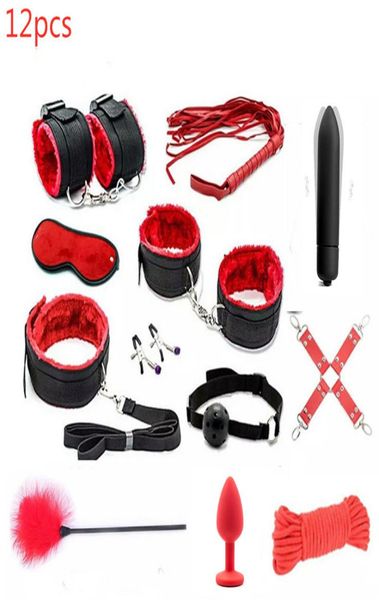 Porno Donna Uomo nylon Mano s Morsetti per capezzoli Frusta Bocca Bavaglio Maschera per il sesso Plug anale bdSM Bondage Set Lingerie sexy Giocattoli per adulti Y191203369546