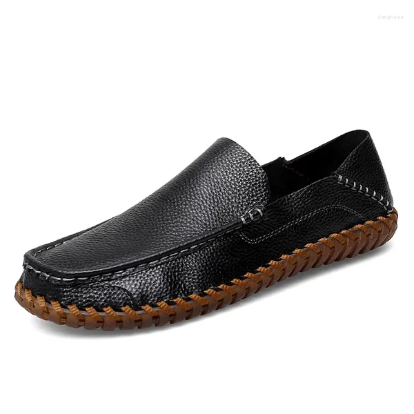 Sapatos casuais mocassins masculinos penny mocassins apartamentos condução mulas feitos à mão deslizamento em baixo-topo primavera para lazer masculino formal couro spri