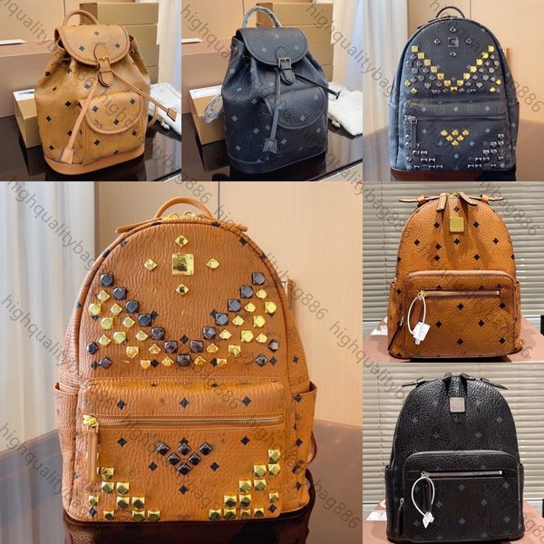 Neue hochwertige Designer -Rucksack -Rucksack Männer und Frauen Fashion Schoolbag Travel Rucksack Alte Blumen Full Drucken Zwei Seiten Nieterbeschichtete Leinwand Leder Kantenrucksack