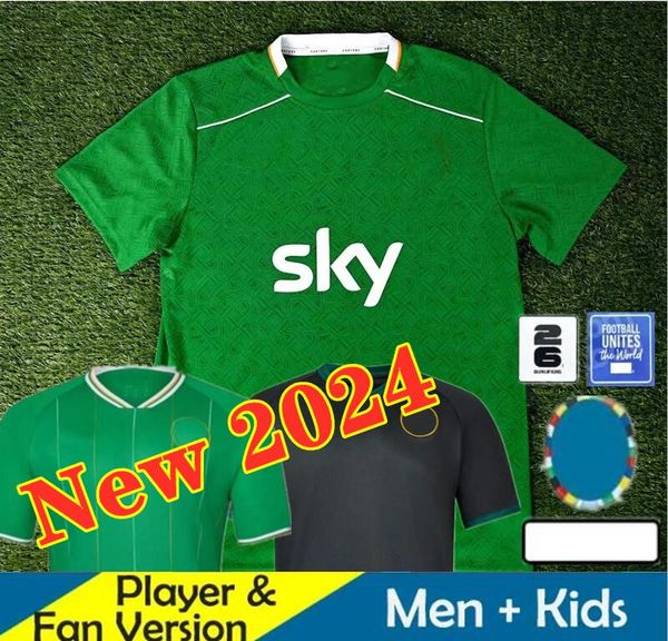 2024 Nova Irlanda Futebol Jerseys Euro Cup FERGUSON OBAFEMI Home Away 24 25 Irlanda Nacional Camisa de Futebol Especial Verde Branco ROBINSON BROWNE BRADY Homens Kit Infantil