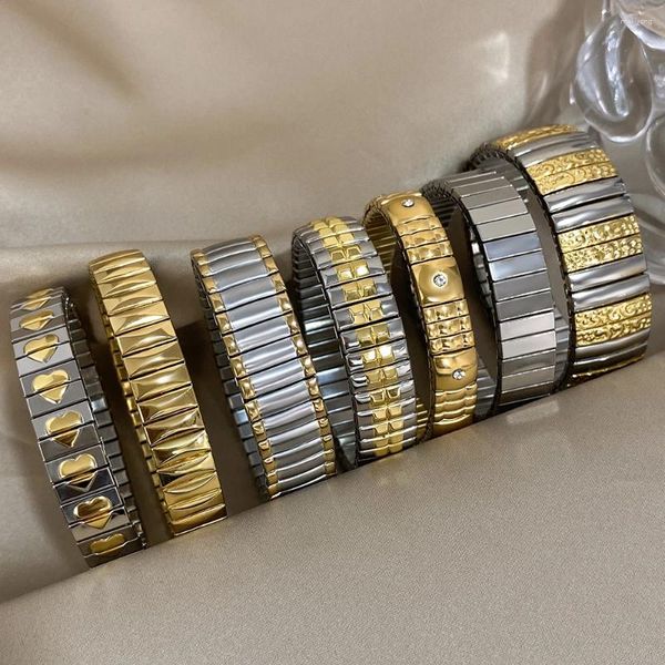 Bangle Freetry Elasticidade Pulseiras de Aço Inoxidável para Mulheres Personalizadas Coração Estrela Strass Pulseiras Ajustáveis ​​Pulseiras À Prova D 'Água Jóias