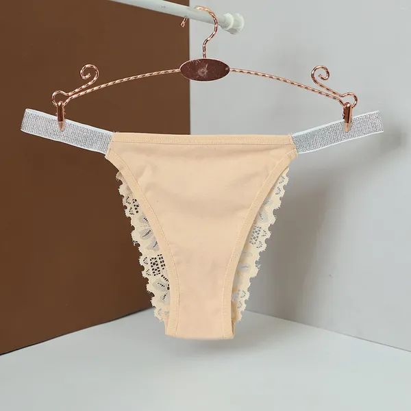 Mutandine da donna Lingerie per donna Slip a vita bassa in pizzo cavo Tinta unita Perizoma in nastro argentato ad alta elasticità in cotone