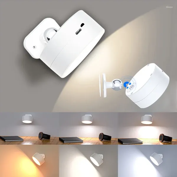 Настенный светильник, светодиодный магнитный присосочный ночник, вращающийся на 360° USB перезаряжаемый прикроватный декор для спальни