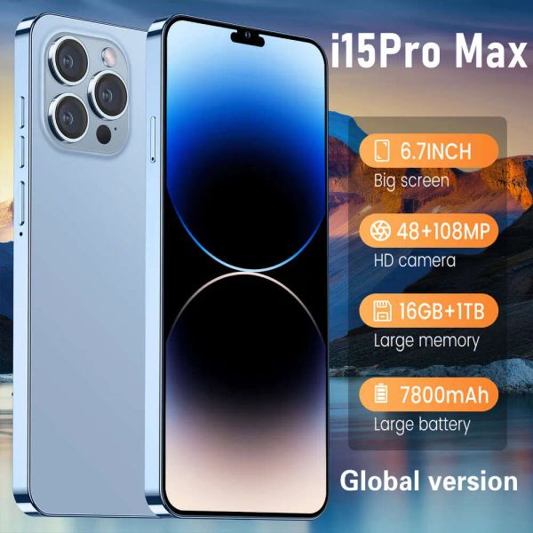 NUOVO I15 Pro Max Cross Border Telefono 16GB+1Tb7,3 pollici pixel 72+108 Android 13 Prodotto diretto di fabbrica