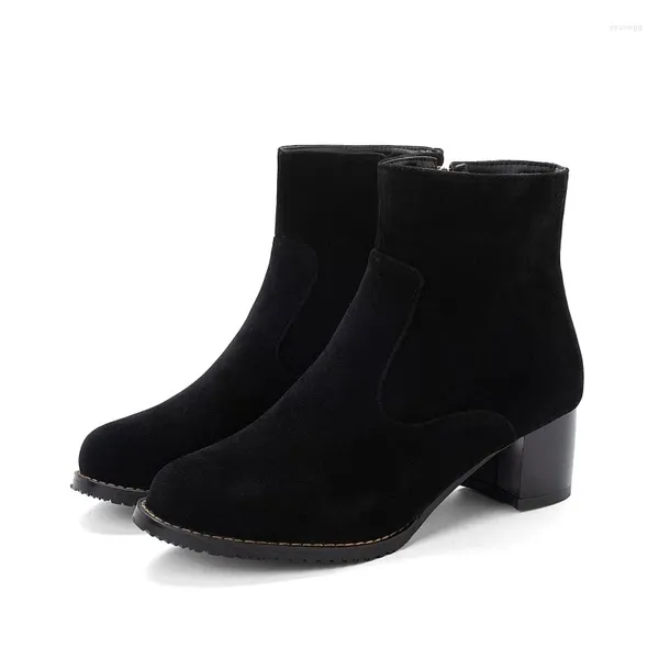 Botas tamanho grande 10 11-19 mulheres sapatos tornozelo para senhoras mulher inverno cor sólida cabeça redonda zíper lateral