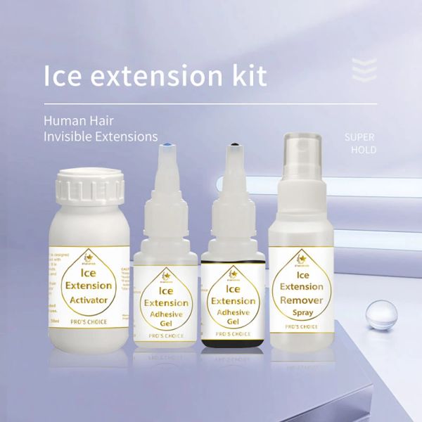 Adesivi Kit gel colla per extension capelli ghiaccio per extension per capelli con incollaggio a freddo Kit adesivo e dispositivo di rimozione colla per quattro bottiglie