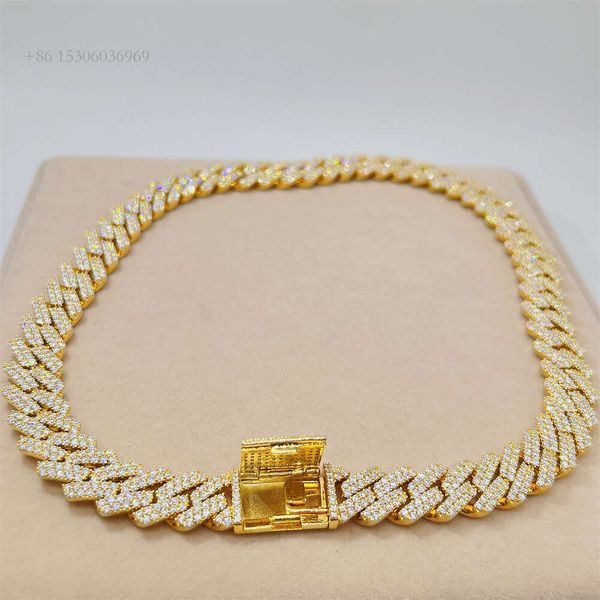 Gioielli hip-hop di vendita caldi ghiacciati 15 mm di larghezza due file catena cubana di diamanti placcati oro Sier Miami VVS Moissanite