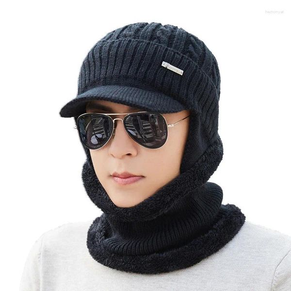 Berets 2024 Simples Chapéu de Inverno Cachecol Skullies Beanies para Homens Malha Mulheres Máscara Grosso Balaclava Earflap Lã Bonnet Masculino