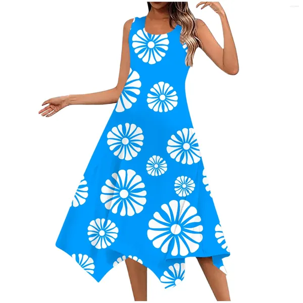 Vestidos casuais feminino estampado vestido sem mangas lenço bainha maxi regata com bolsos praia