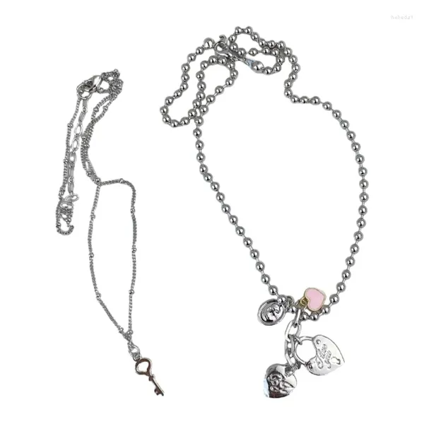 Ожерелья с подвесками, комплект из 2 замков и ключей, цепочки на ключицы, материал из нержавеющей стали, цепочка на ключицу для женщин и девочек