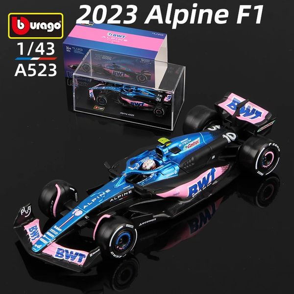 Bburago 1 43 Staubschutzversion BWT Alpine A523 Legierungsauto Formula Racing Druckgussmodell Spielzeugsammlung Geschenke Gasly Ocon 240306