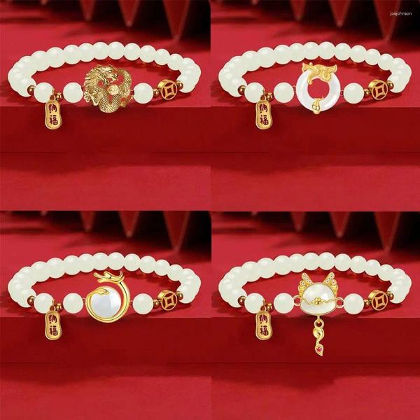 Charme pulseiras 2024 estilo chinês bonito dragão ano pulseira coleção riqueza auspicioso trazer ornamentos e jóias presentes de mão sorte b6t4