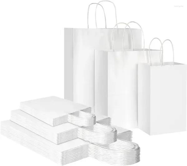 Depolama Çantaları 90 Paket Beyaz Kraft Kağıdı Kulplu Bulk Katlanabilir Alışveriş Çantası yiyecekler için