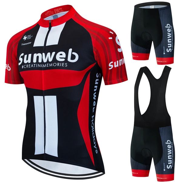 Sunweb Maglia da ciclismo Pantaloni da uomo Gel Biciclette Bavaglino Abbigliamento Kit sportivo Uniforme da bici da strada Camicetta da Mtb Attrezzatura per biciclette Uomo 240311