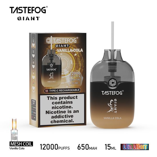 Atacado mais novo Tastefog Giant 12000 baforadas recarregável Vape Pod tanque de óleo transparente e-cigarro