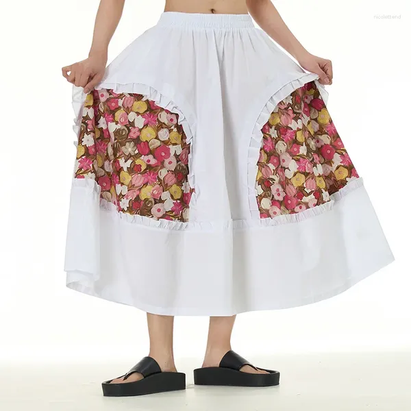 Saias Canwedance Chic Tudo Combinado Algodão Romântico Maxi Cintura Alta Oversized Ruffled Saia Mujer Branco Boho Bottoms