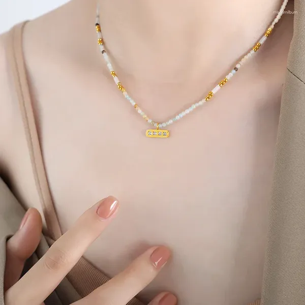 Pingente colares ins 18k banhado a ouro aço inoxidável colar de pedra natural para mulheres à prova d 'água hipoalergênico jóias presente