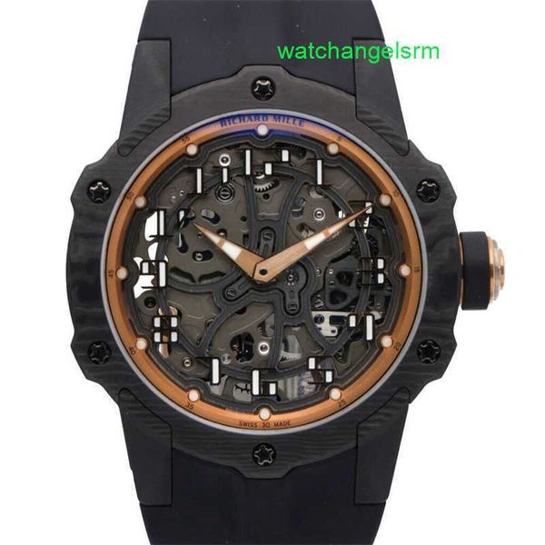 Relógio de pulso automático Crystal RM Relógio de pulso RM33-02 com caixa de carbono de 41 mm e mostrador preto.Excelente
