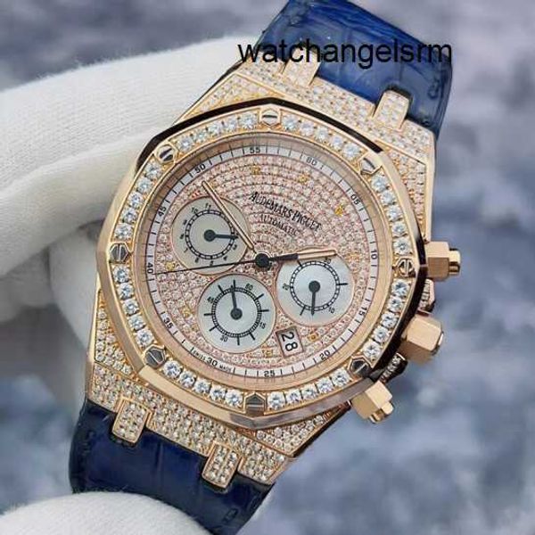 Relógio de pulso AP moderno e funcional Relógio de pulso Royal Oak Series 26022OR com diamante cravejado de céu estrelado 18K material ouro rosa mecânico masculino data função de cronometragem