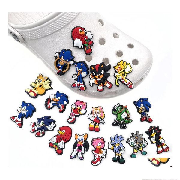 Peças de sapato acessórios peças de sapato acessórios encantos atacado memórias de infância jogo sonic cartoon clog pvc decoração fivela macia dhkjg