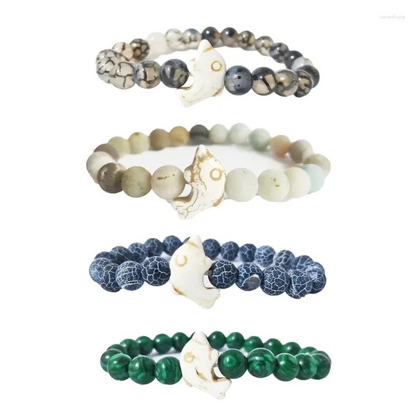 Link pulseiras golfinho branco turquesa pedra natural dos homens das mulheres pulseira elástica pulseiras corda corrente amizade jóias