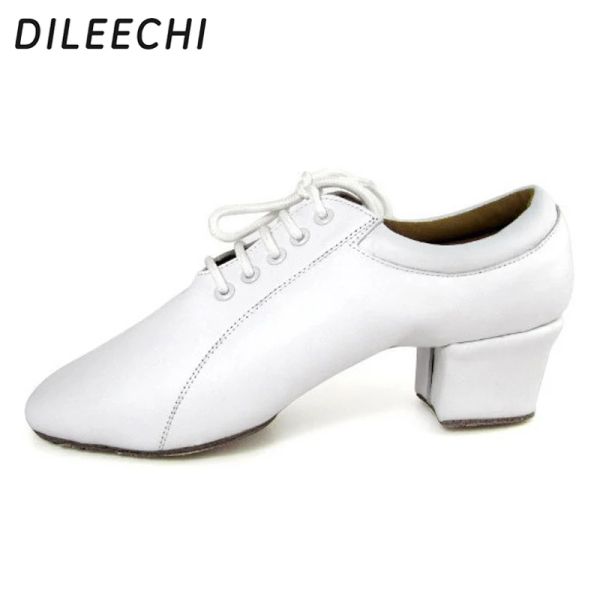 Sapatos Dileechi White Genuine Leather Men's Latin Dance Sapatos de baile Sapatos de dança Salsa Sapatos de casamento de festa 4,5cm