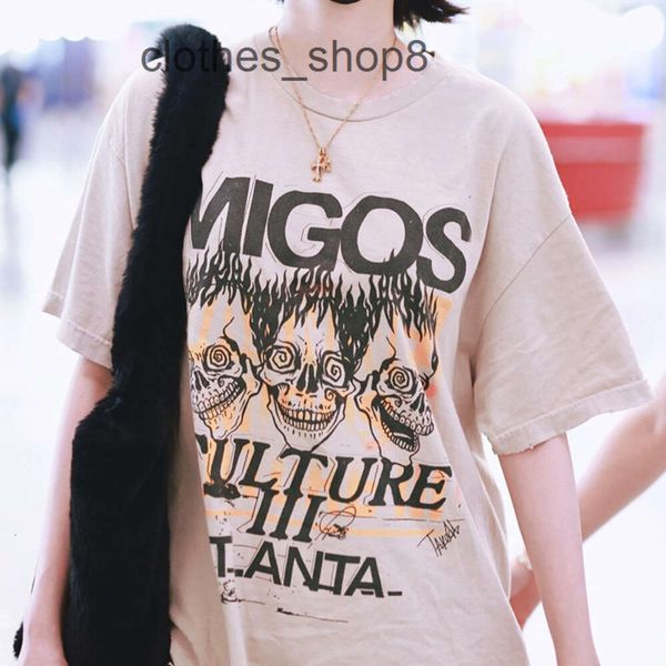 Tshirt Deptt Erkek T Galerryss Gömlek Tasarımcısı Migos Ouyang Nana Vintage Bronzing Kullanılmış Yıkama Hasarlı Kısa Kollu T-Shirt PDH1