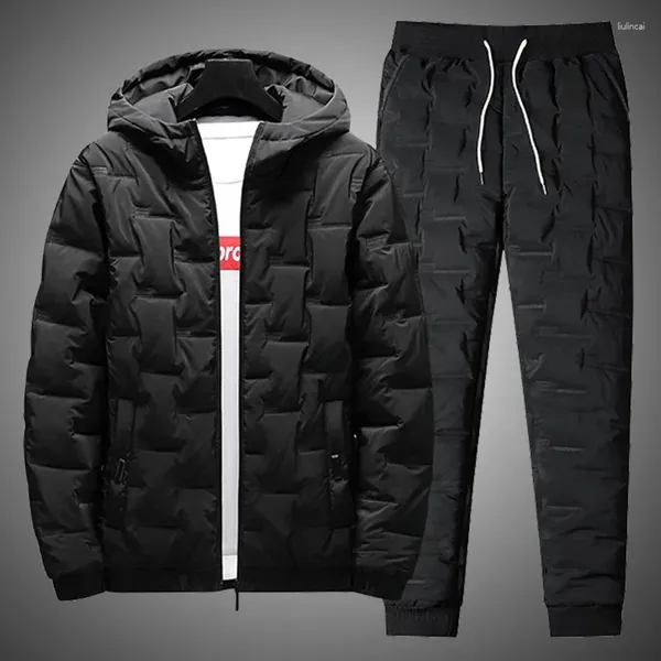 Männer Trainingsanzüge 2024 Mode Herren Jogger Set Schweiß Anzug Trainingsanzug Männer Winter Warme Daunen Baumwolle Jacke Zipper Mantel Hosen Zwei stück Sets